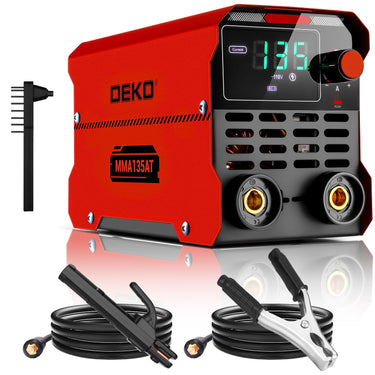 Mini soldador TIG de palo/elevación: DEKOPRO 135Amp 110V MMA Kit de máquina de soldadura de arco portátil MMA, pantalla digital IGBT LCD, arranque en caliente, fuerza de arco, antiadherente